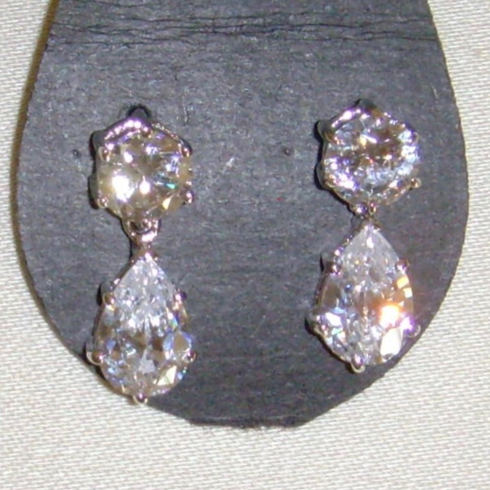 Silver-Tone and Cubic Zirconia Tear-Drop Earrings